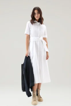 Vestiti e gonne>Woolrich Vestito Chemisier In Popeline Di Puro Cotone Bright White