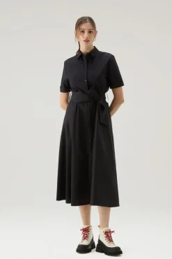 Vestiti e gonne>Woolrich Vestito Chemisier In Popeline Di Puro Cotone Black
