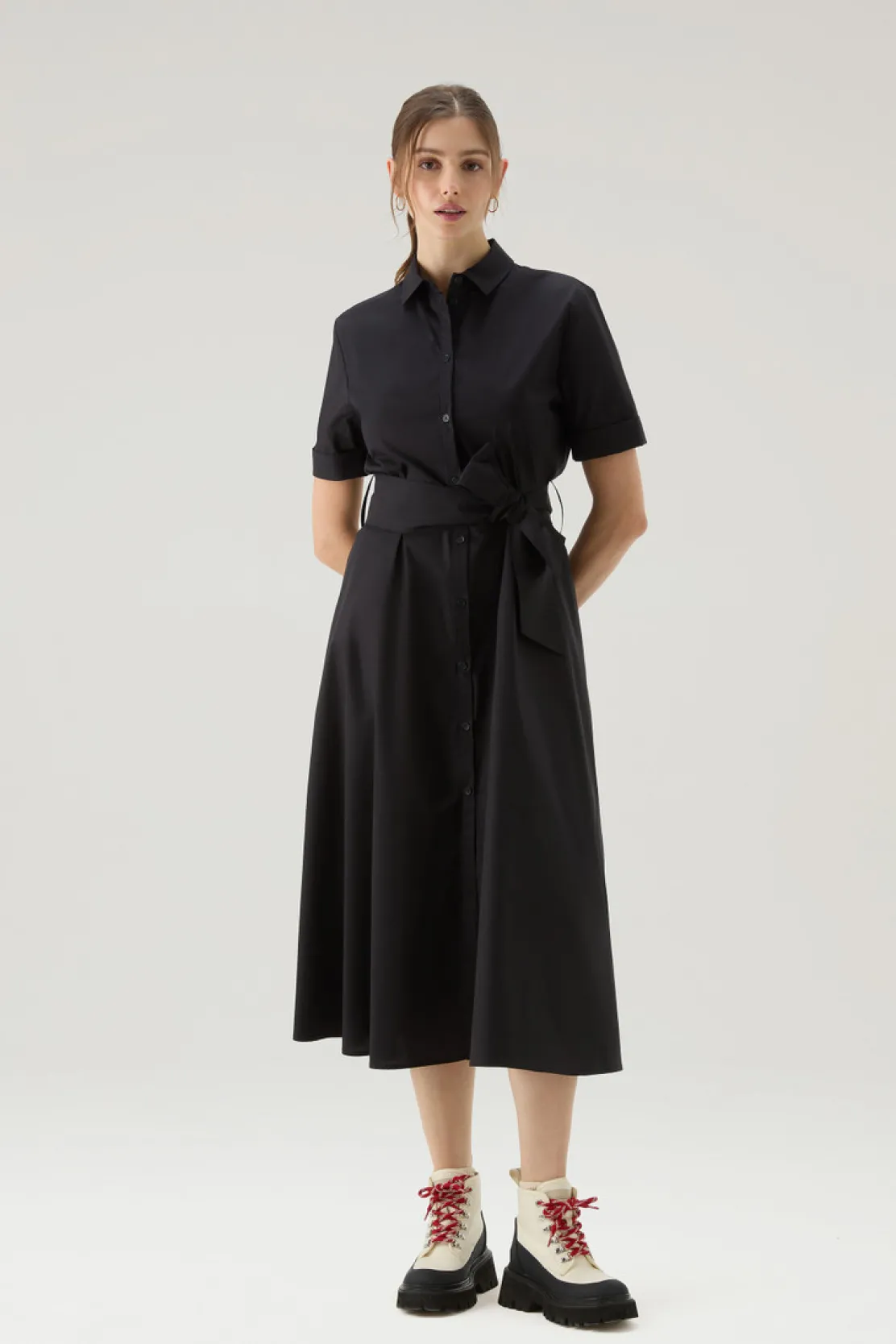 Vestiti e gonne>Woolrich Vestito Chemisier In Popeline Di Puro Cotone Black