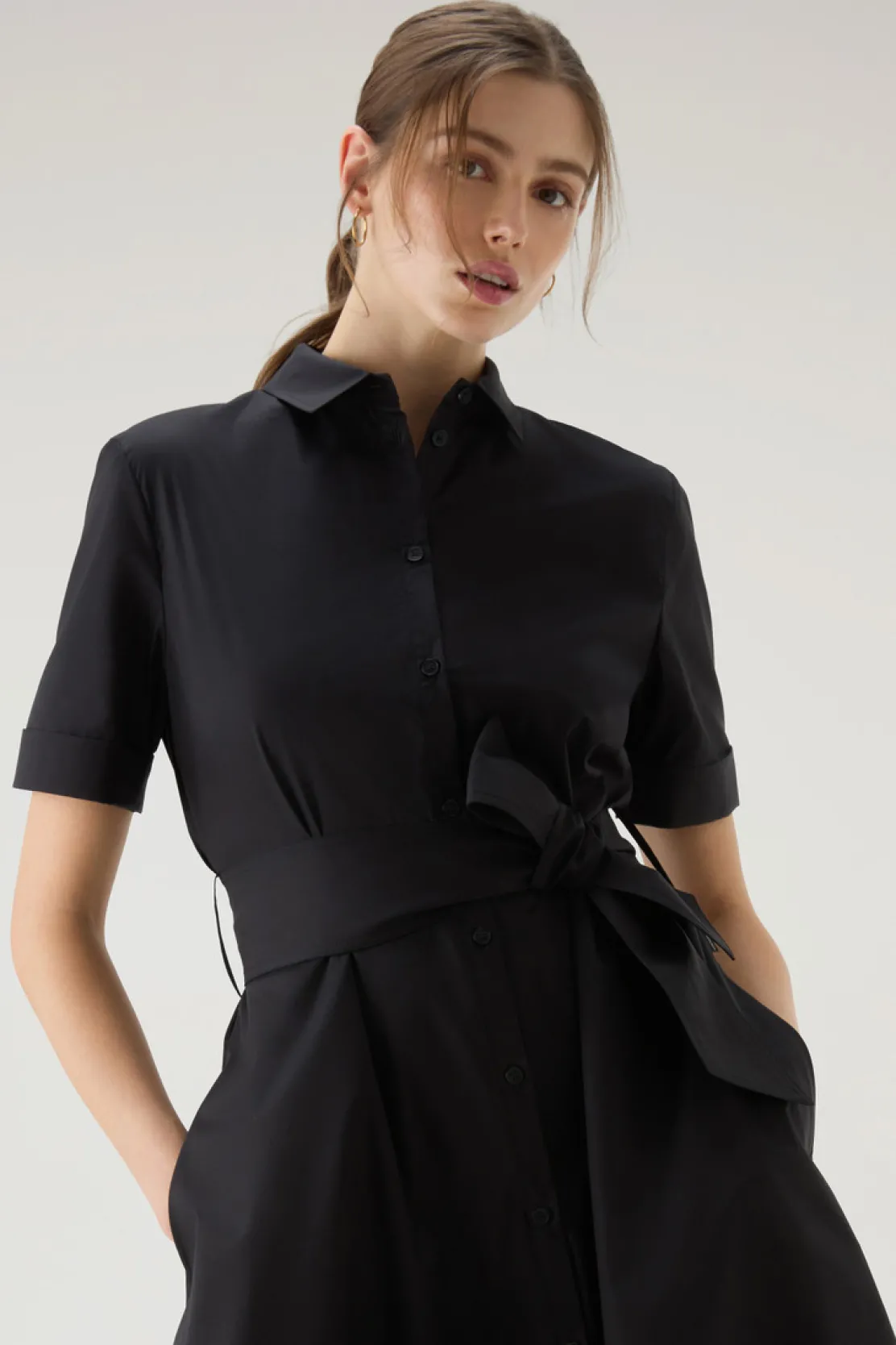 Vestiti e gonne>Woolrich Vestito Chemisier In Popeline Di Puro Cotone Black