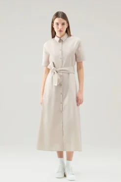 Vestiti e gonne>Woolrich Vestito Chemisier In Popeline Di Puro Cotone Light Oak