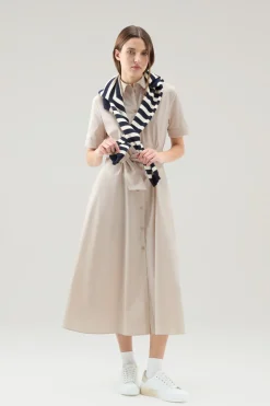 Vestiti e gonne>Woolrich Vestito Chemisier In Popeline Di Puro Cotone Light Oak