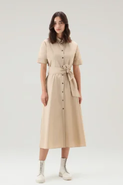 Vestiti e gonne>Woolrich Vestito Chemisier In Popeline Di Puro Cotone Feather Beige