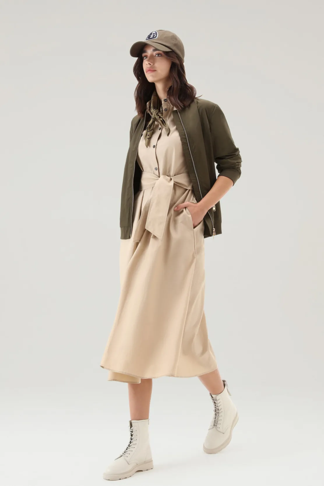 Vestiti e gonne>Woolrich Vestito Chemisier In Popeline Di Puro Cotone Feather Beige