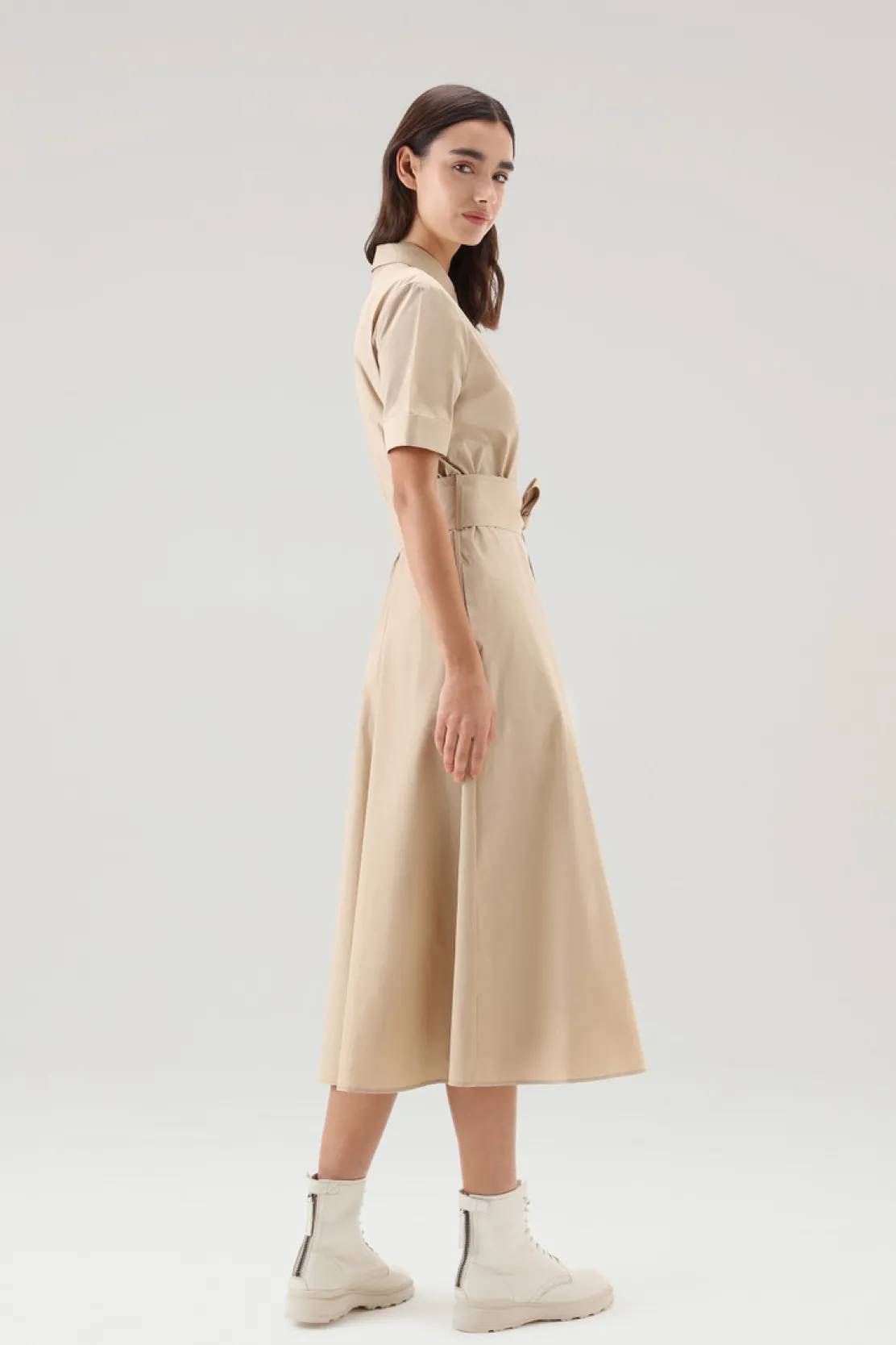 Vestiti e gonne>Woolrich Vestito Chemisier In Popeline Di Puro Cotone Feather Beige