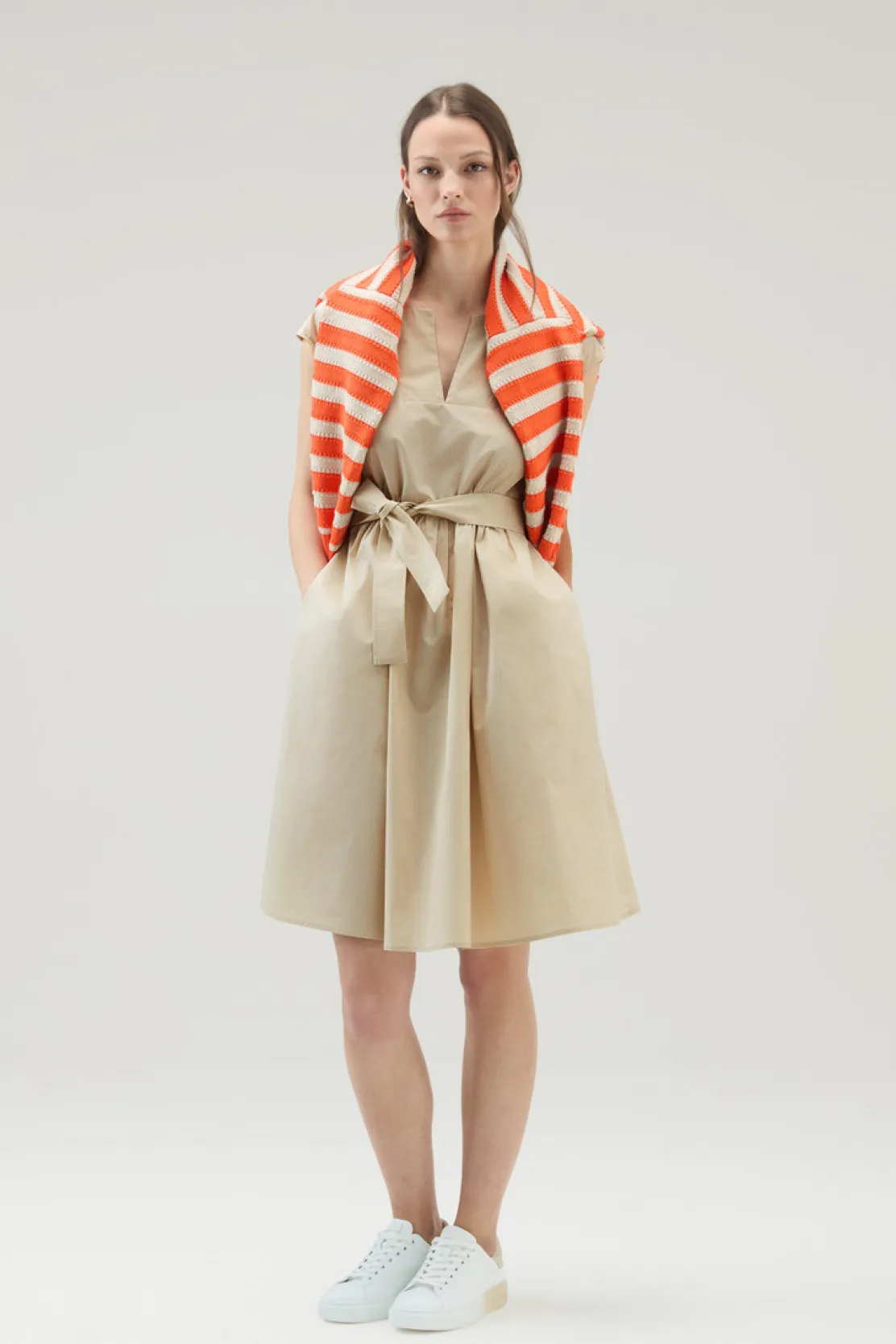 Vestiti e gonne>Woolrich Vestito Corto In Popeline Di Puro Cotone Light Oak