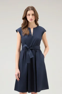 Vestiti e gonne>Woolrich Vestito Corto In Popeline Di Puro Cotone Melton Blue