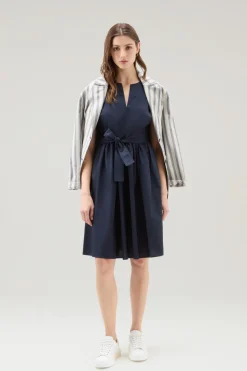 Vestiti e gonne>Woolrich Vestito Corto In Popeline Di Puro Cotone Melton Blue