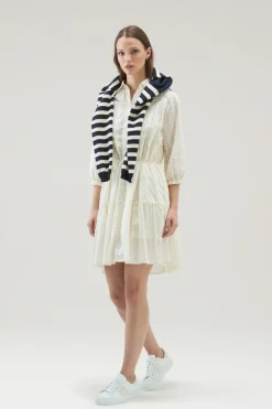 Vestiti e gonne>Woolrich Vestito Corto In Puro Cotone Ricamato Plaster White