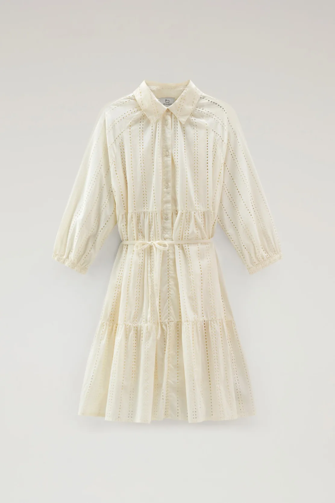 Vestiti e gonne>Woolrich Vestito Corto In Puro Cotone Ricamato Plaster White