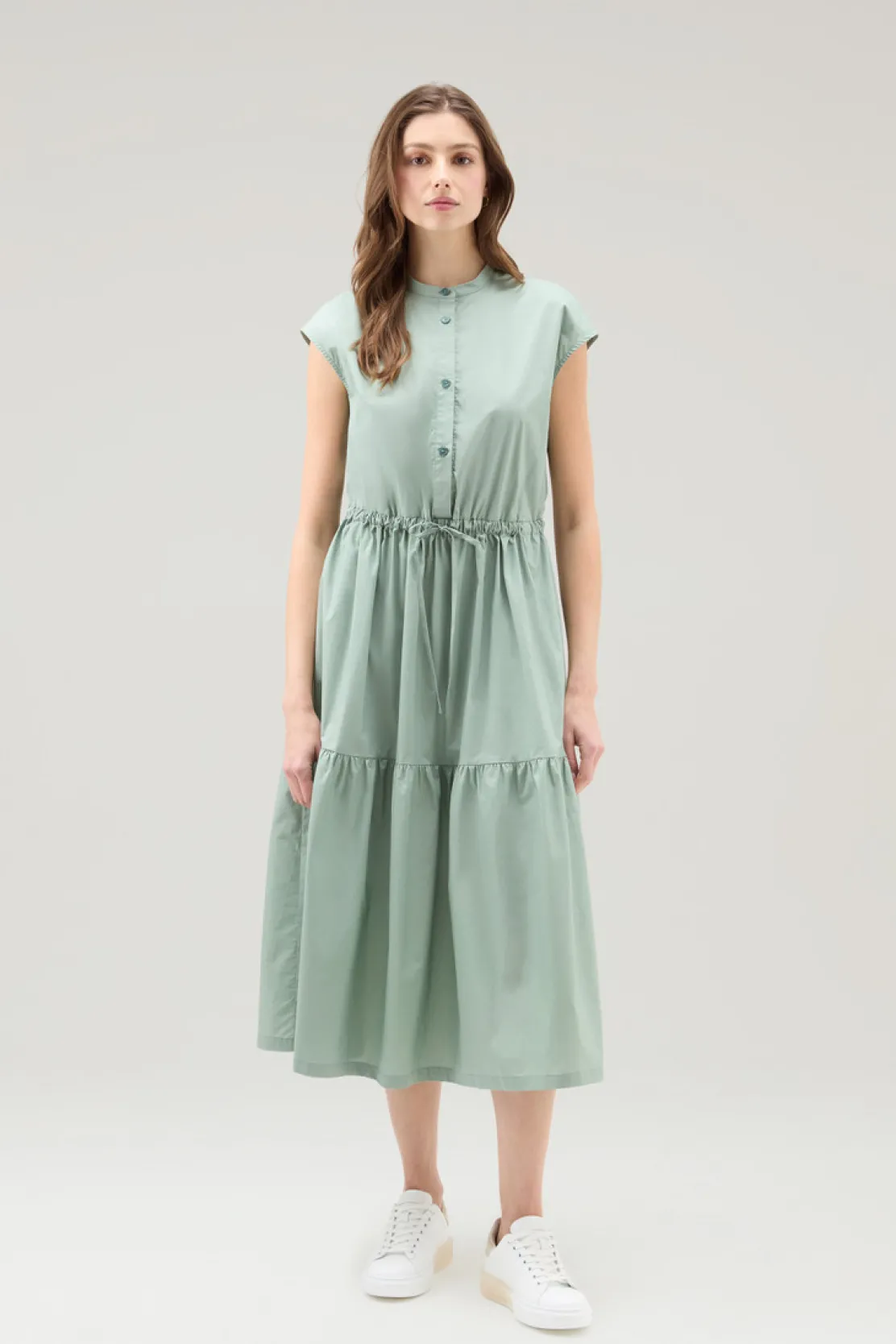 Vestiti e gonne>Woolrich Vestito In Popeline Di Puro Cotone Con Balze Sage