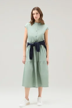Vestiti e gonne>Woolrich Vestito In Popeline Di Puro Cotone Con Balze Sage