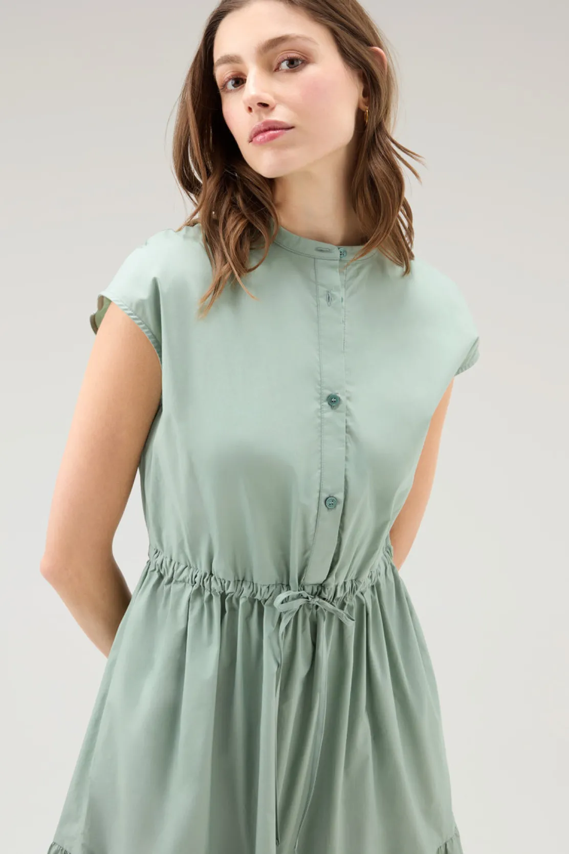 Vestiti e gonne>Woolrich Vestito In Popeline Di Puro Cotone Con Balze Sage