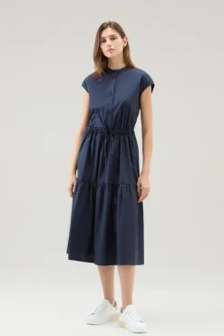 Vestiti e gonne>Woolrich Vestito In Popeline Di Puro Cotone Con Balze Melton Blue