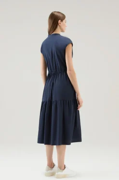 Vestiti e gonne>Woolrich Vestito In Popeline Di Puro Cotone Con Balze Melton Blue